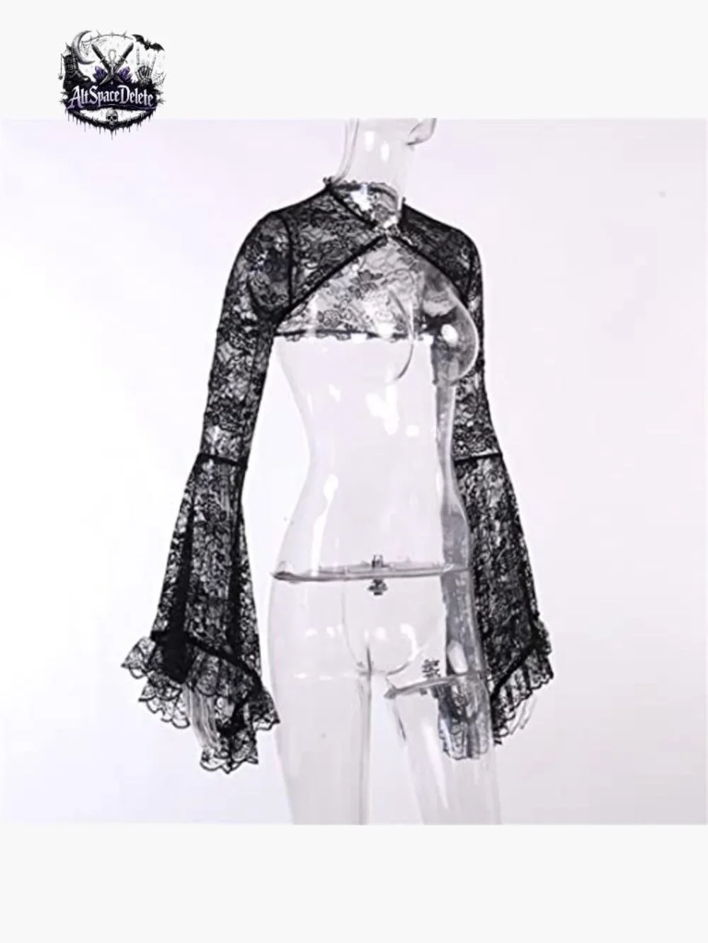 Mesh Crop Top Long Sleeve Blouse Fitted Polyester Spandex Rave Festival - Picture 7 of 7